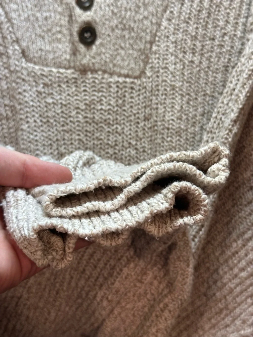 Vintage USA Made Eddie Bauer Beige Knit Henley Sweater Size XXL Tall - Picture 4 of 7